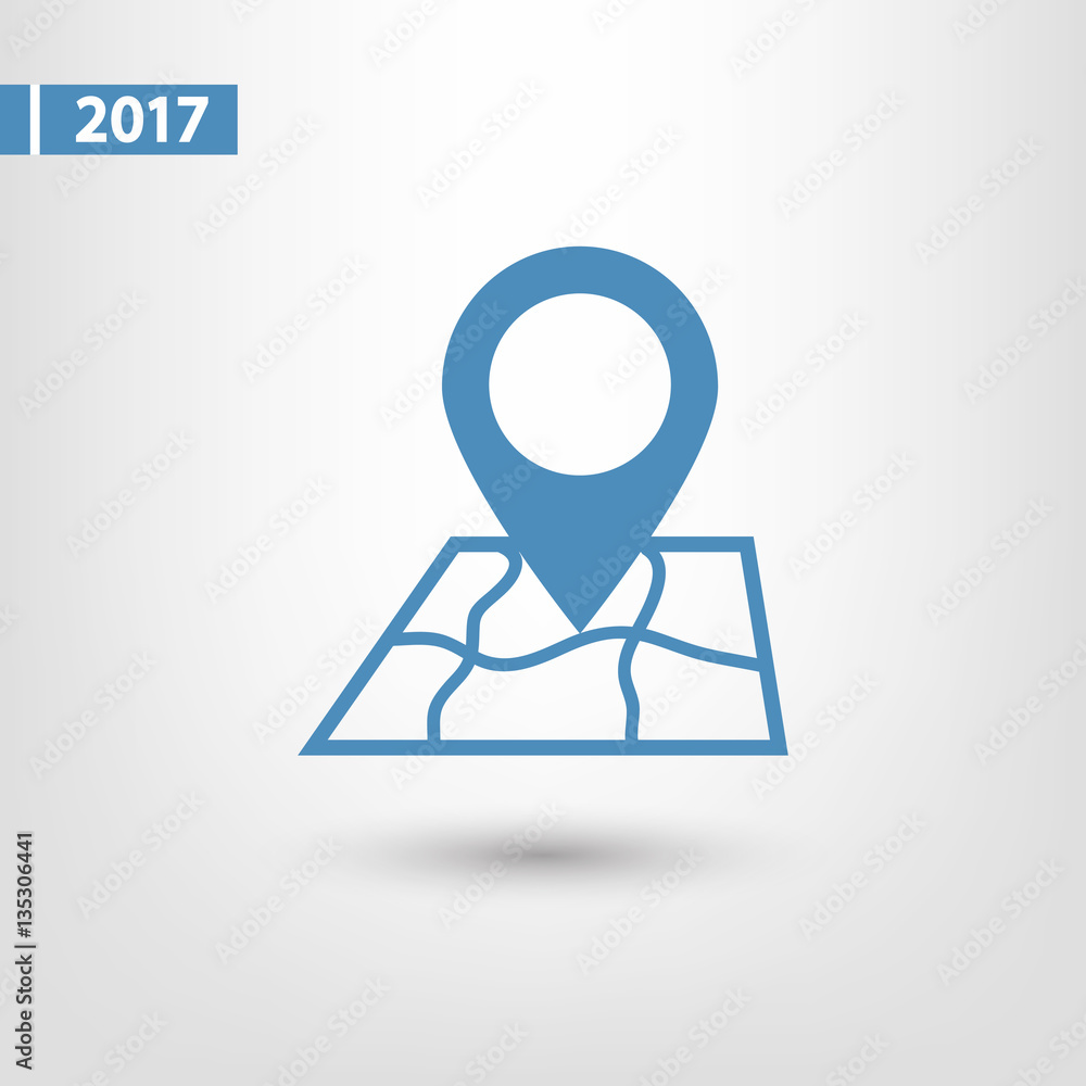 Aufkleber map with pointer icon, vector illustration. flat design style