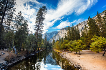Small river it the Yosemite National Park at sunny day, USA