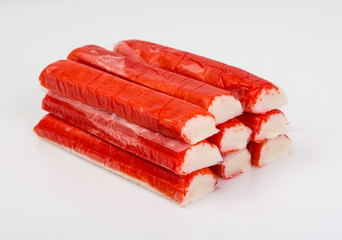 Crab sticks in plastic packaging