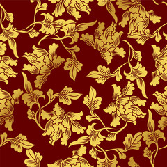 Seamless Golden Chinese Background Nature Botanic Leaf