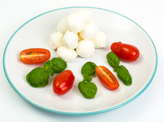 Mozzarella, tomatoes, basil for caprese salad