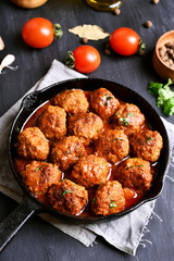 Meatballs in frying pan