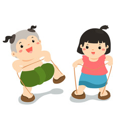 Walking with coconut shell traditional Thai Kid game vector