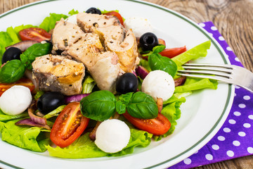 Fresh vegetables, tuna, olives and mozzarella