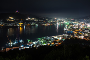 Fototapeta premium Nightview of Nagasaki Bay (長崎湾夜景) in Nagasaki, Japan.