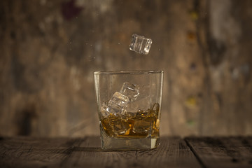 Whisky on the wooden table