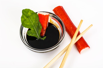Surimi and soy sauce