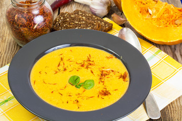 Diet food.Pumpkin puree with saffron