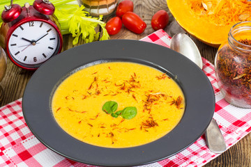 Diet food.Pumpkin puree with saffron