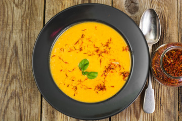 Diet food.Pumpkin puree with saffron