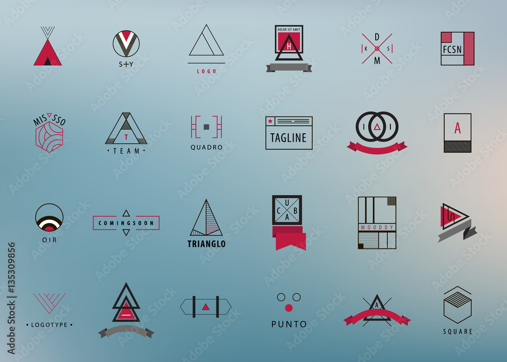 Poster vector set of modern and minimal outline logos, geometric - square, circle, triangle. minimalism sty