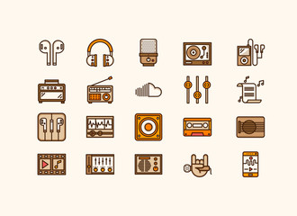 audio music tools icons set