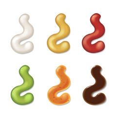 Realistic set icons color strips of different sauce vector illustration