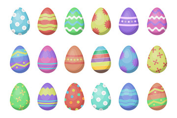 Vector cartoon collection with Easter eggs for decoration on the white background. Concept of Happy Easter.