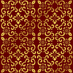 Seamless Golden Chinese Background Spiral Cross Curve Flower