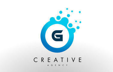 g Letter Logo. Blue Dots Bubble Design Vector
