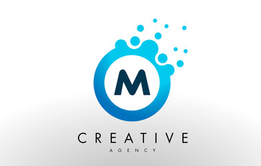 m Letter Logo. Blue Dots Bubble Design Vector