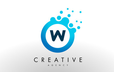 w Letter Logo. Blue Dots Bubble Design Vector