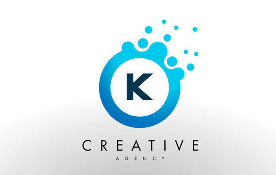 k Letter Logo. Blue Dots Bubble Design Vector