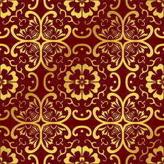 Seamless Golden Chinese Background Curve Cross Round Flower