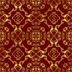 Seamless Golden Chinese Background Spiral Curve Chain Flower