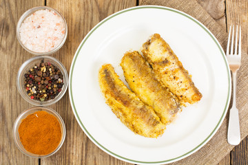 Fish fried in breadcrumbs