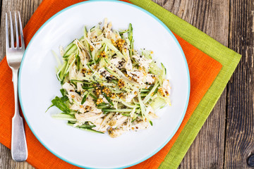 Salad with cucumber, chicken and mustard
