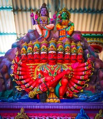 Beautiful Colorful Demon King Ravan Ravana Statue Sclupture at Koneswaram Hindu Kovil Tamil Temple Trincomalee, Sri Lanka