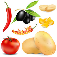 Set of vegetables and fruits
