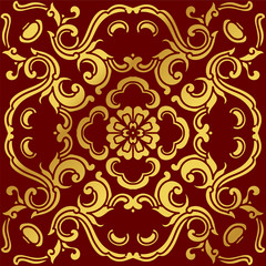 Seamless Golden Chinese Background Curve Round Spiral Flower
