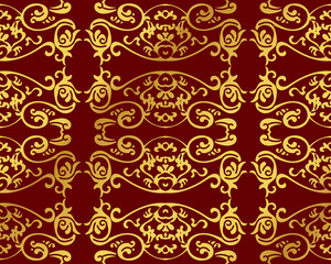 Seamless Golden Chinese Background Curve Spiral Feather Cross