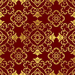 Seamless Golden Chinese Background Curve Cross Vine Flower