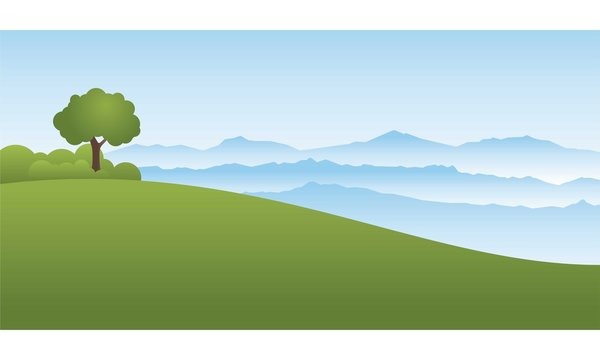 Beautiful Green Hills Landscape Vector Illustration