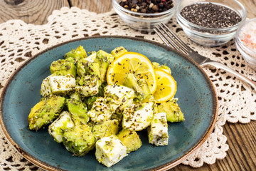 Salad with avocado, cheese, herbs and seeds of chia