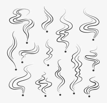 Smoking Fumes Line Icons. Vector Smoke Smell Spiral Scent  Signs