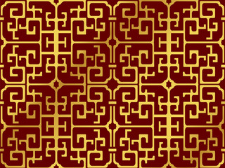 Seamless Golden Chinese Background Spiral Geometry Cross Frame