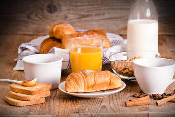 Breakfast with croissants.