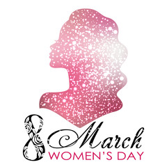 Women's Day. Vector Greeting Card with Woman Silhouette. The 8th of March