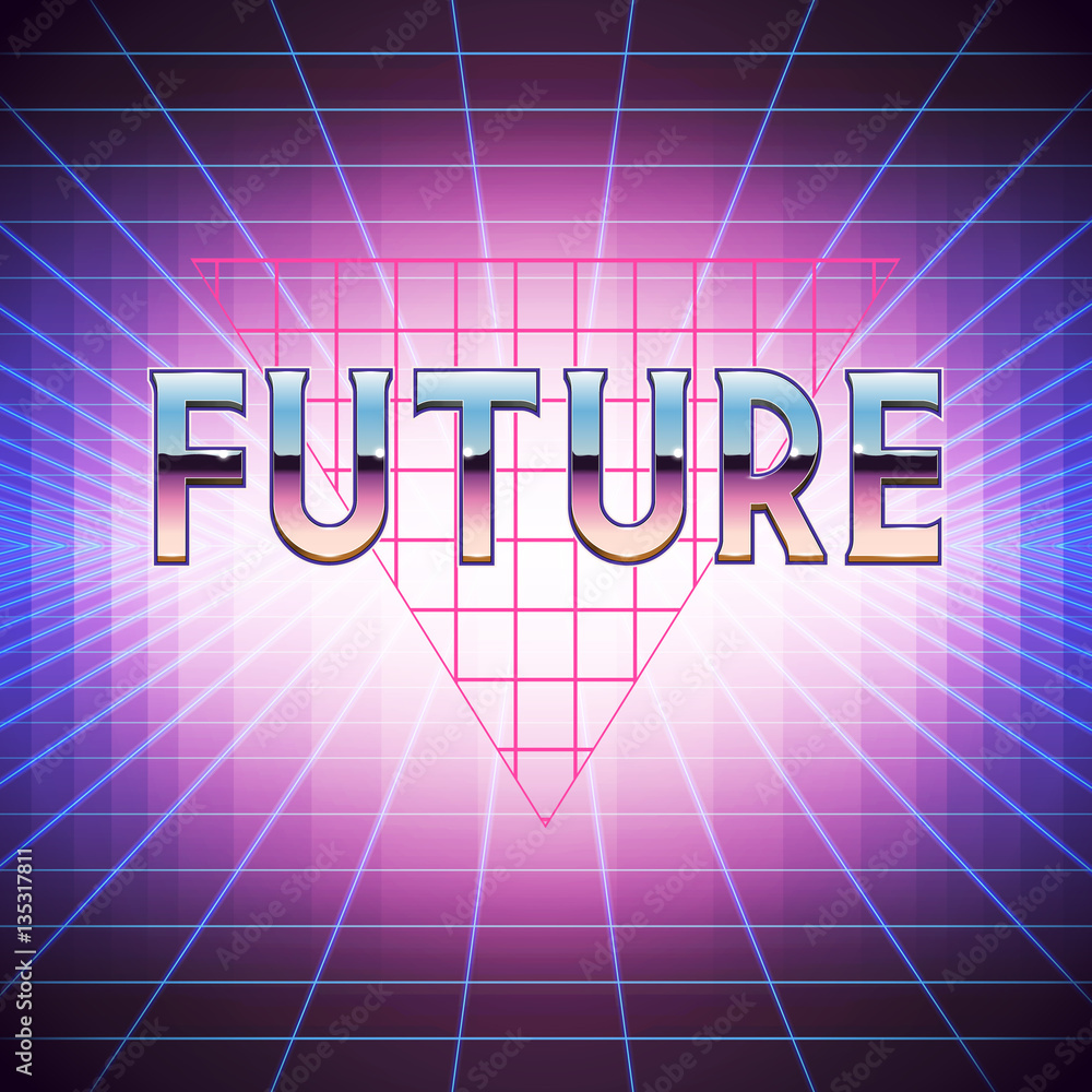 Aufkleber 80s retro sci-fi background with placeholder. vector retro futuristic synth retro wave illustration 