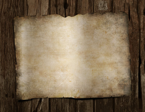 Fototapeta blank pirates treasure map on old wooden desk