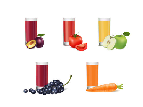 Set of glasses with juice on white background