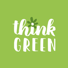 Vector seasonal greeting card of hand-written spring brush lettering. Spring collection white ink and green floral elements on green background. Trendy greenery color of spring 2017.