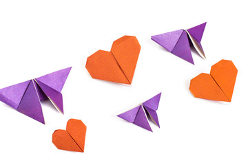 Origami heart and butterflies