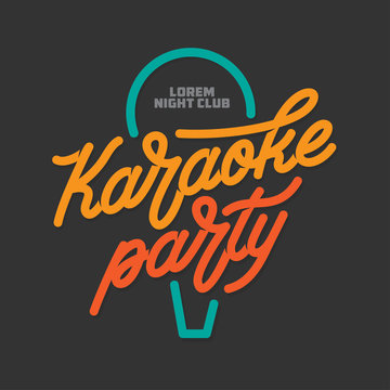 Karaoke party lettering advertising. Typography vector vintage illustration.