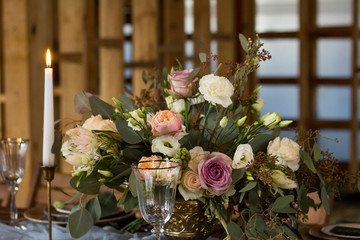 Decoration wedding table before a banquet.  Vintage Style.