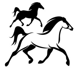 running horse black vector outline and silhouette