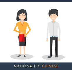 Chinese people. Men and women of Chinese nationality. Young businessman and businesswoman