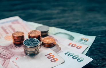 Thai Baht Coins and money background