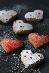 Valentine Heart cookies on dark moody background