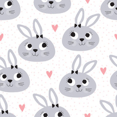 seamless cute bunny pattern vector illustration